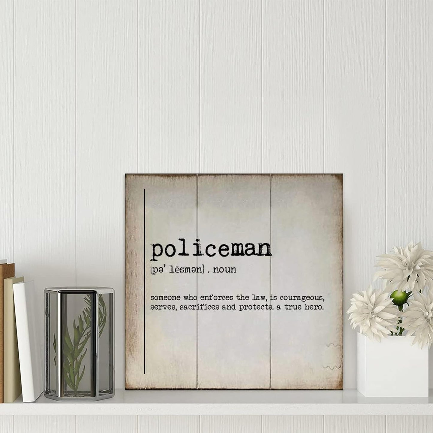 LITTLEGROVE SEEDS Vintage Wood Signs Policeman Definition Typography Wood Plaque Policeman Farmhouse Wall Art Rustic Wall Decorations for Living Room for Home Man Cave Garden Bars Cafes 8x8in