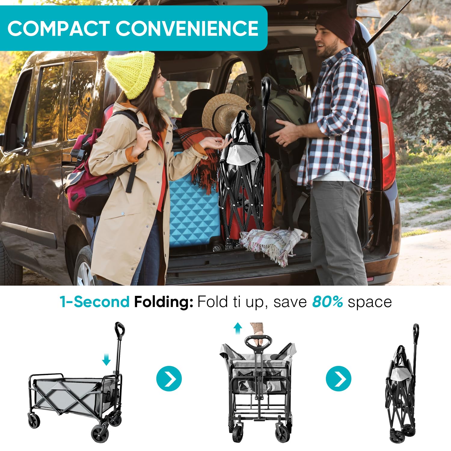 Collapsible Foldable Wagon, Beach Cart Large Capacity, Heavy Duty Fold