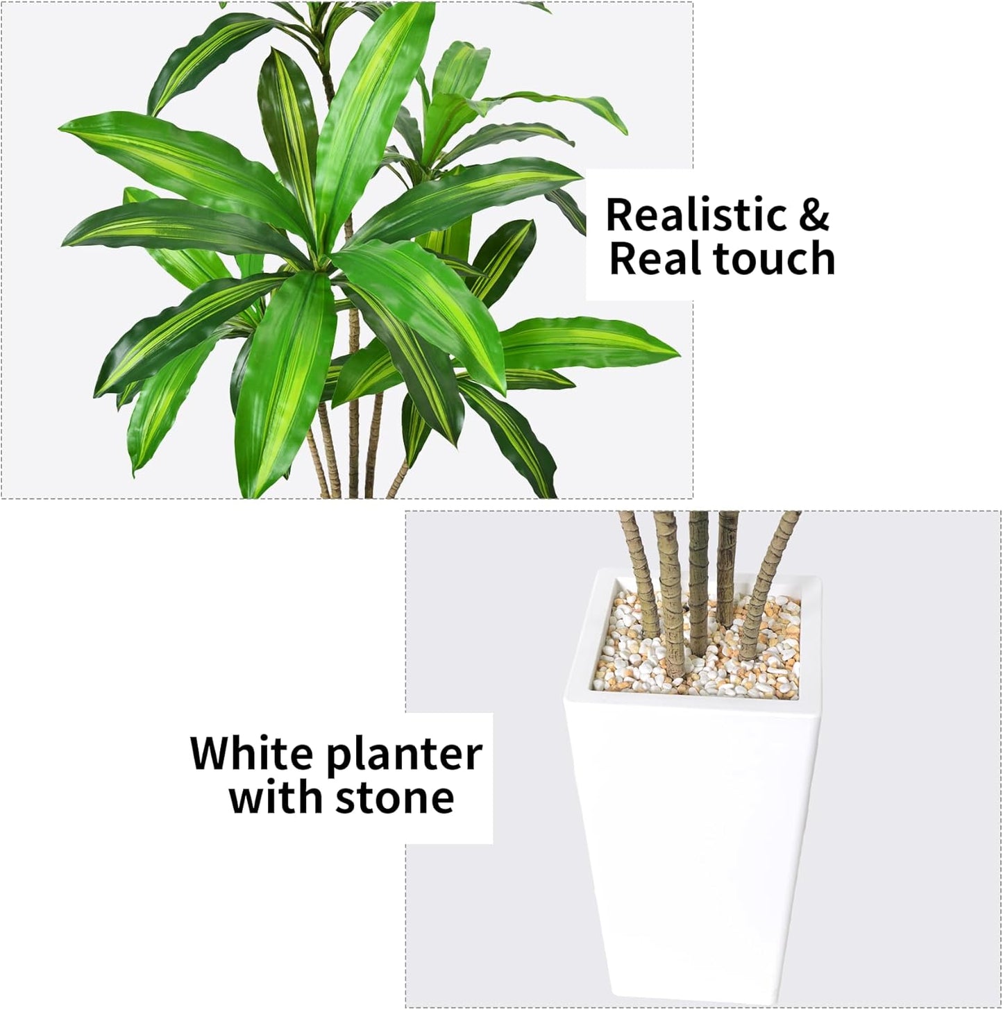 Artificial Dracaena Tree 5FT-Faux Tree with White Tall Planter Indoor Decor-Fake Yucca Palm Tree in Pot-Artificial Silk Tree for Home Office Decor Perfect Housewarming Gift