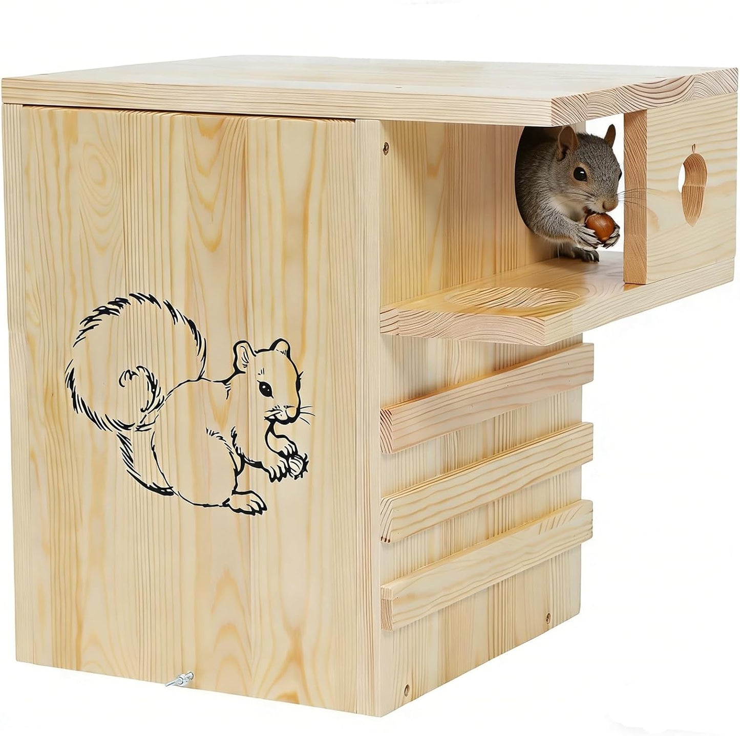 Wooden Squirrel House Outdoor, 12.6" W Large Nesting Box with External