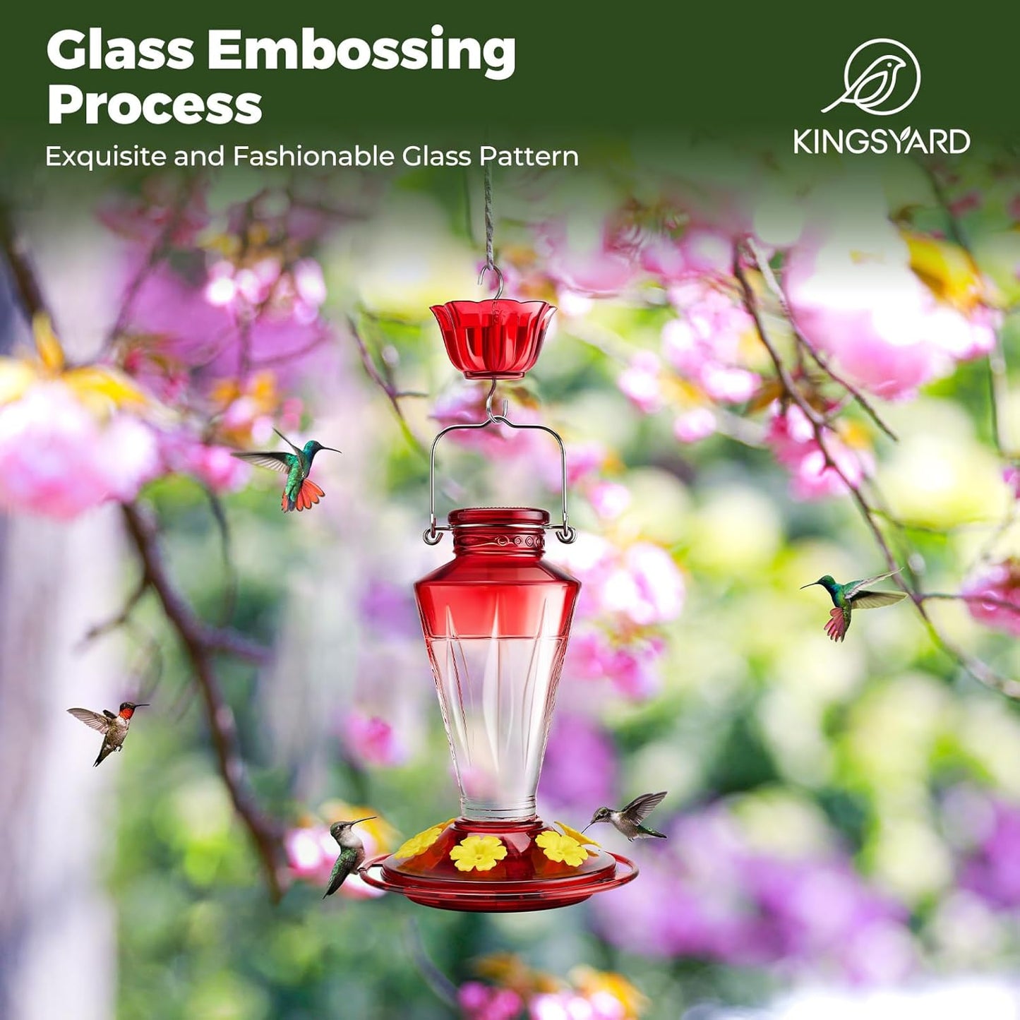 Kingsyard Glass Hummingbird Feeders for Outdoors Hanging Ant & Bee Pro
