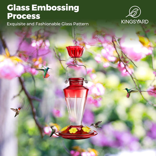 Kingsyard Glass Hummingbird Feeders for Outdoors Hanging Ant & Bee Pro
