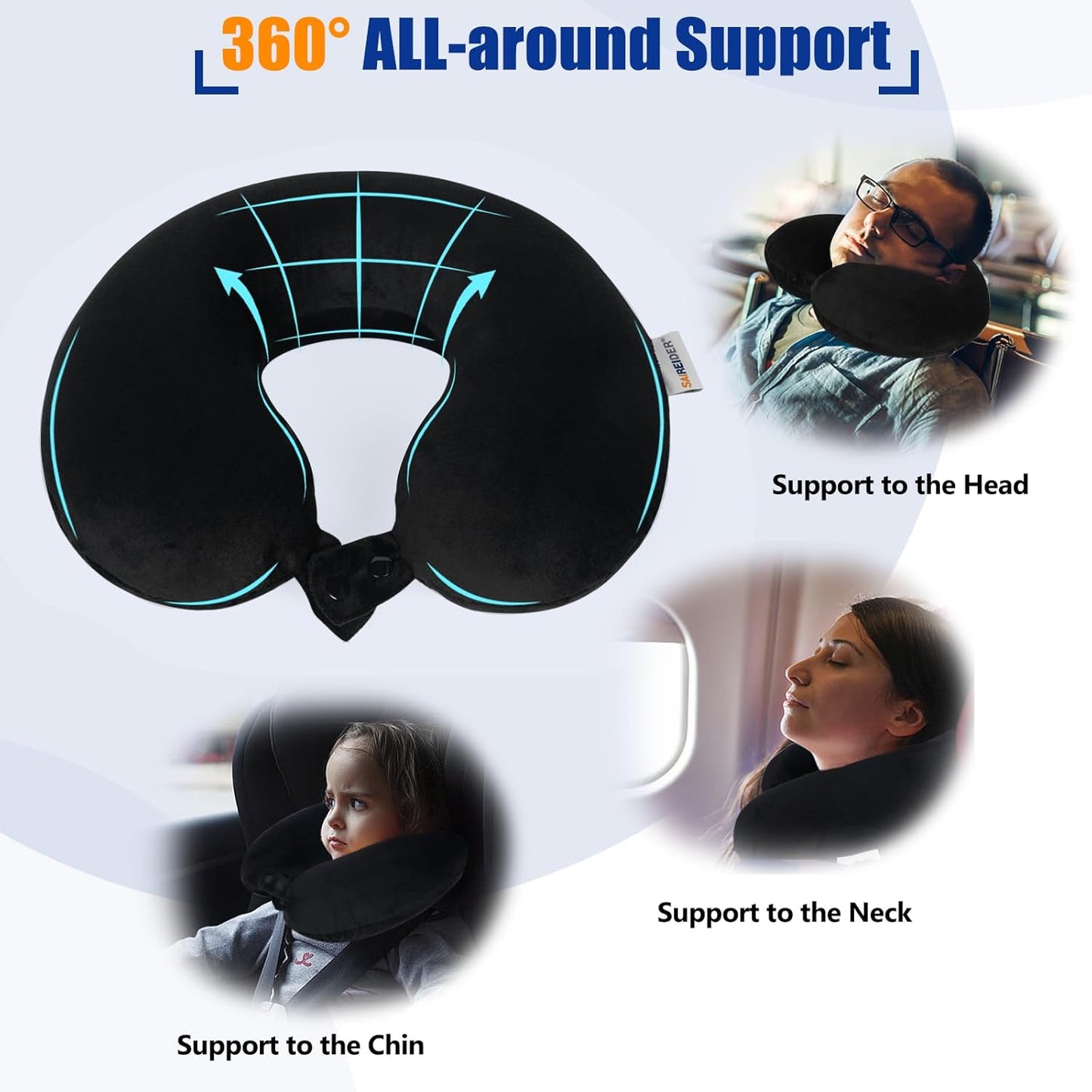 SAIREIDER Travel Pillow 100% Pure Memory Foam Travel Neck Pillow, Airp