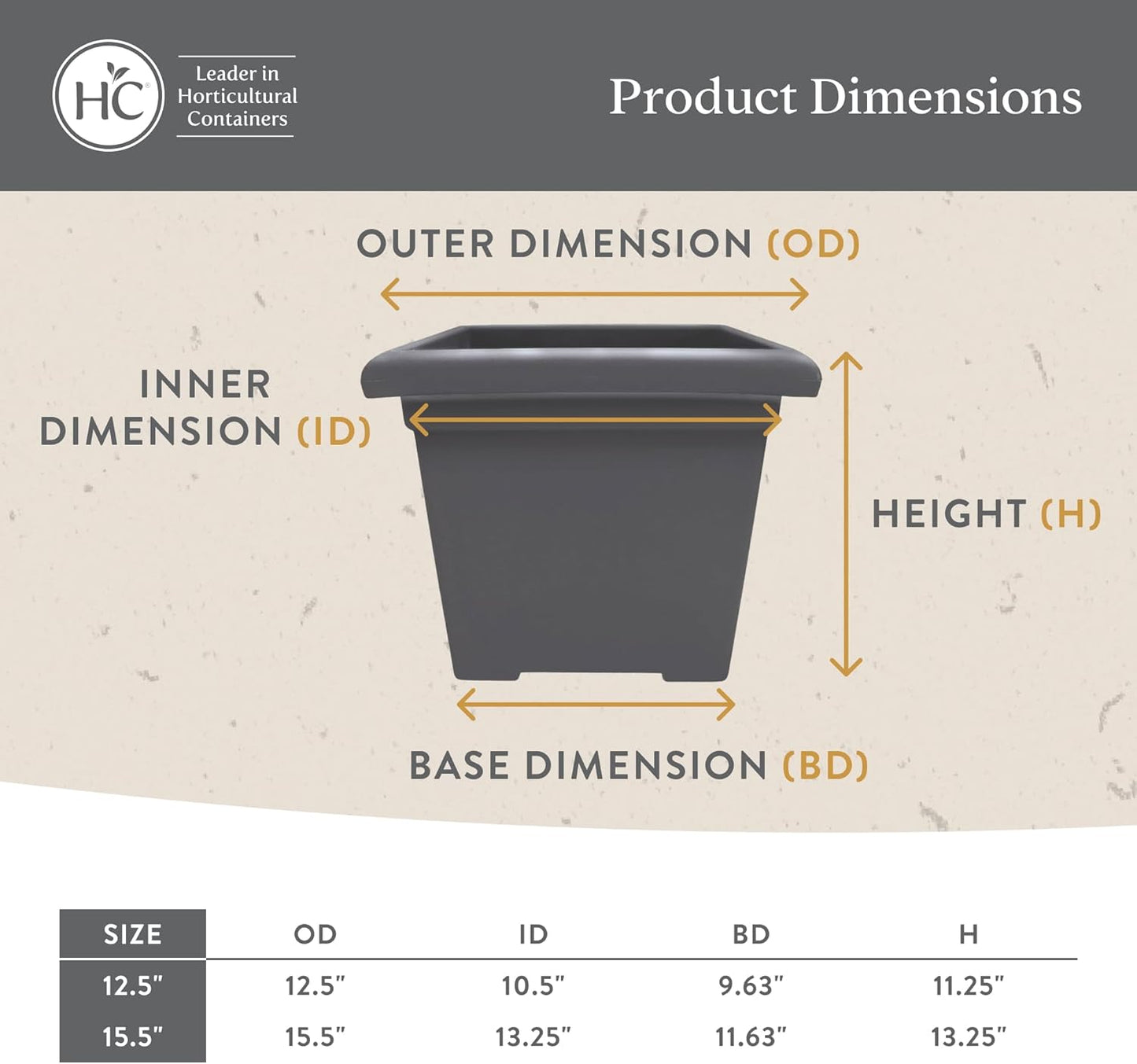 The HC Companies 12.5 Inch Accent Square Plant Pots with Drainage, Lig