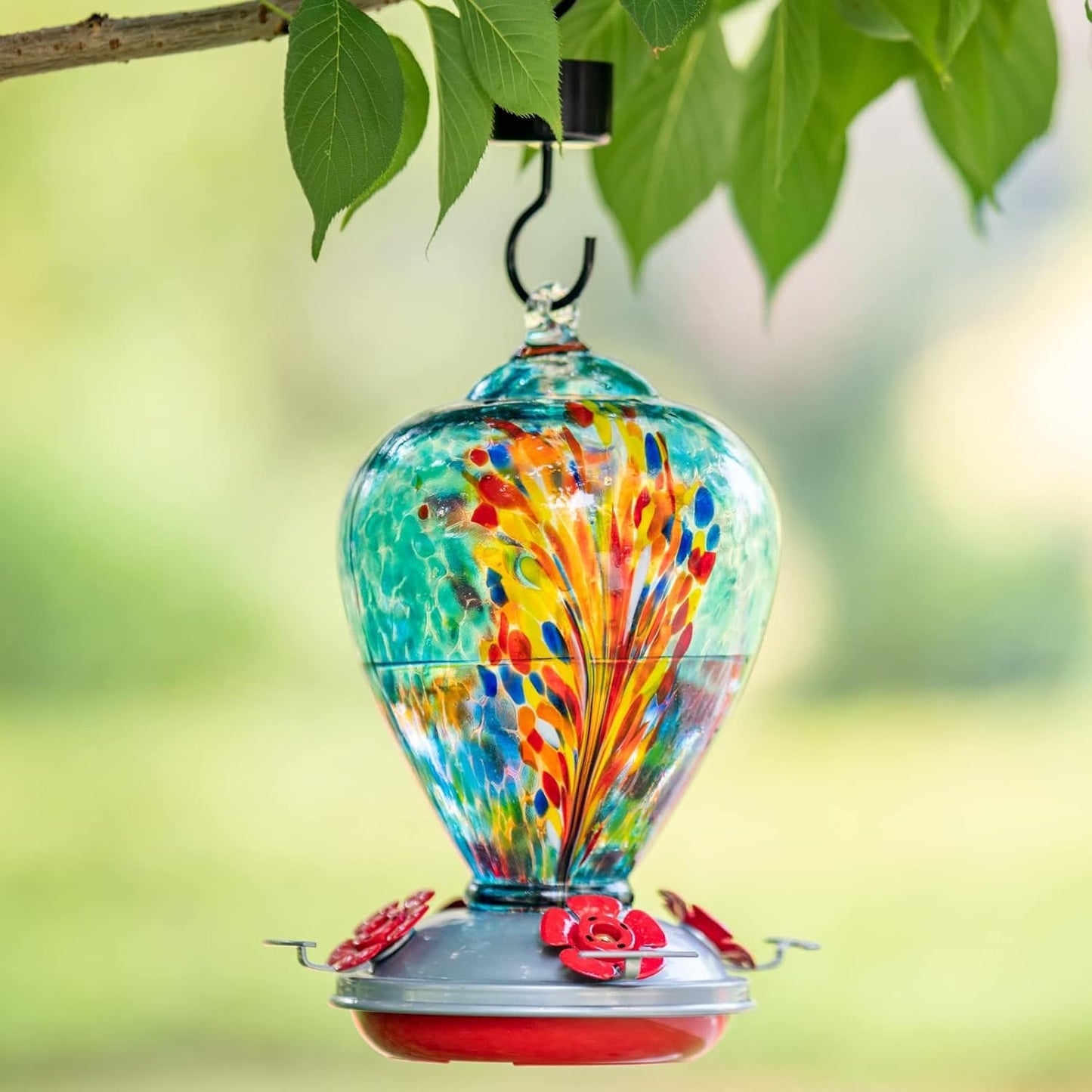 Muse Garden Hummingbird Feeders for Outdoors Hanging, Blown Glass Humm