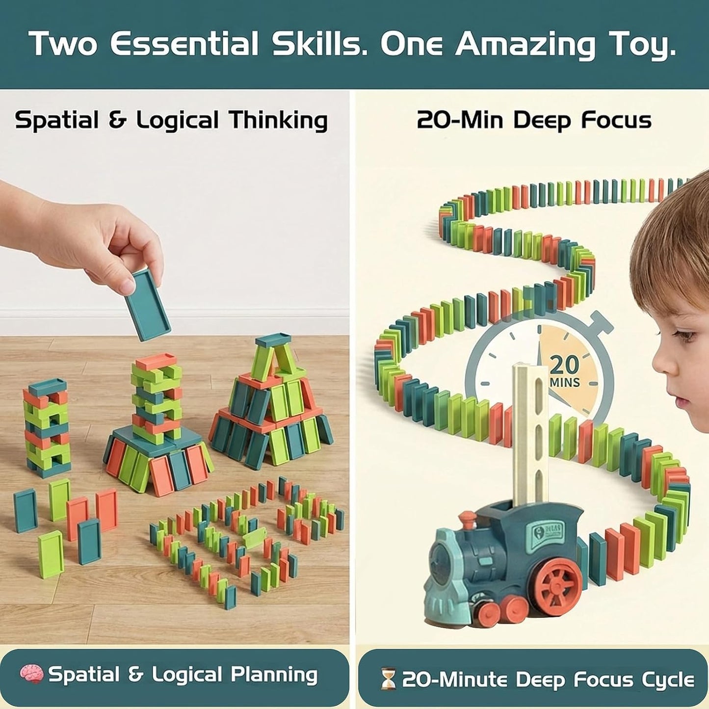 Domino Train Toys Kids Games - Automatic Stacking Creative Game 3+ Yea