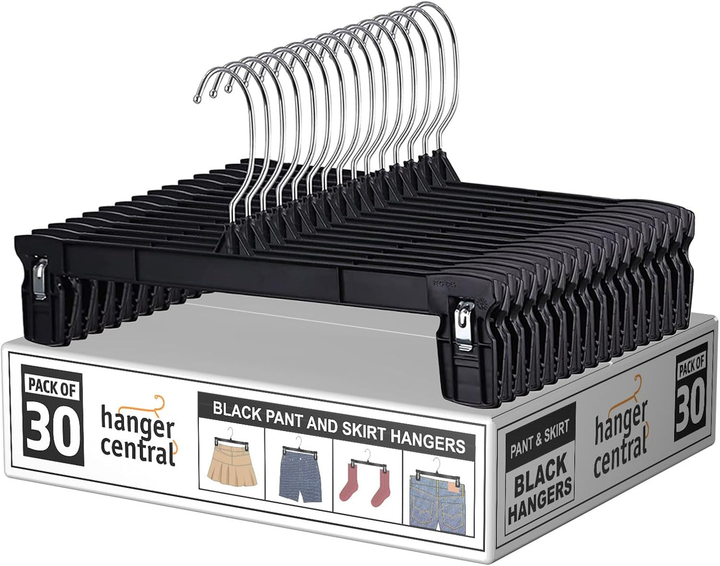 Hanger Central 30 Pack Pants Hangers – 12 Inch Slim Plastic Clothes Ha