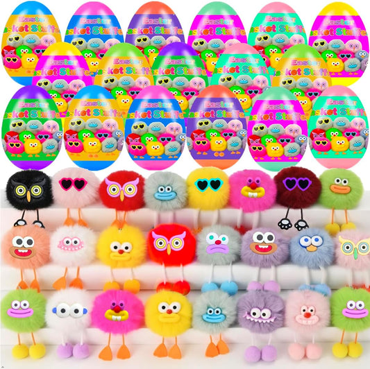24 Pcs PreFilled Easter Eggs with Plush Toys Keychain Decoration Stuffed Toy Great for Kids Boys Girls Easter Basket Stuffers Party Favors Easter Egg Fillers Hunt (Easter)