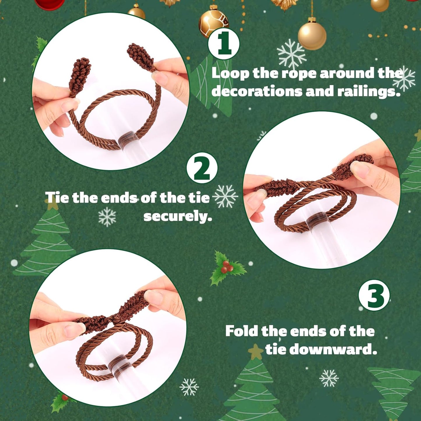 16pcs Christmas Garland Ties, 20 Inch Long Christmas Wreath Ties Holiday Flexible Garland Xmas Railing Clips Holder Hangers Reusable Decorative Banister Twist Tool for Party Home Decor (Brown)
