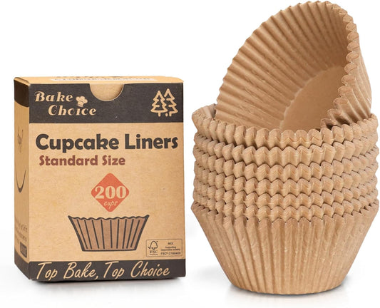 Non-stick 200pcs Standard Cupcake Liners for Baking, Natural, Food-grade Cupcake Wrapper, Greaseproof Parchment Muffin Liners