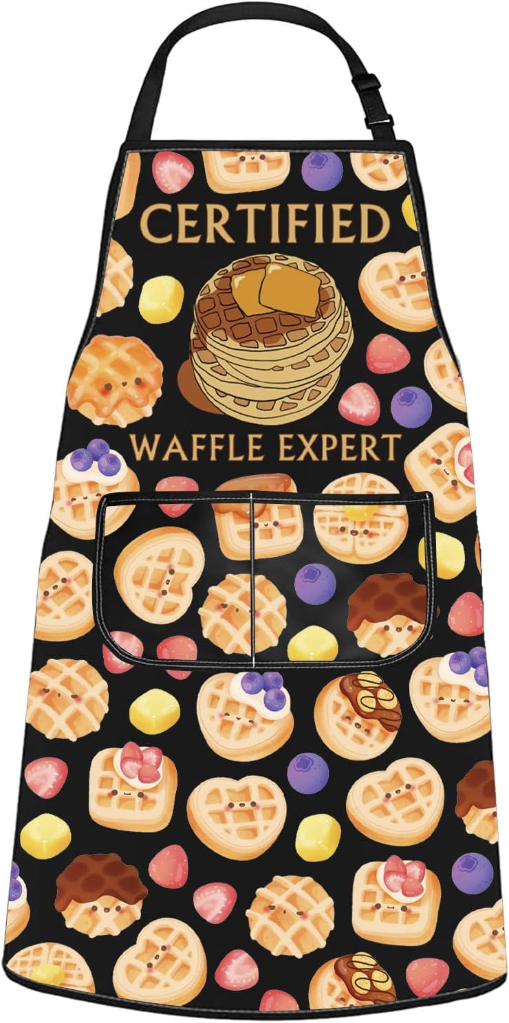 WCGXKO Certified Waffle Expert Kitchen Apron Cooking Waffle Gift Breakfast Foodie Gift for Waffle Lover