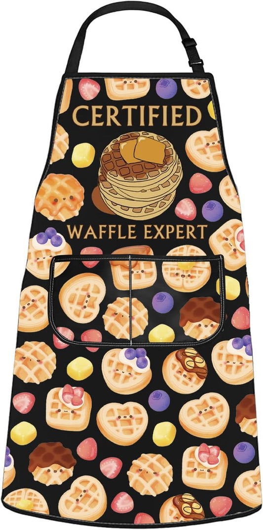 WCGXKO Certified Waffle Expert Kitchen Apron Cooking Waffle Gift Breakfast Foodie Gift for Waffle Lover