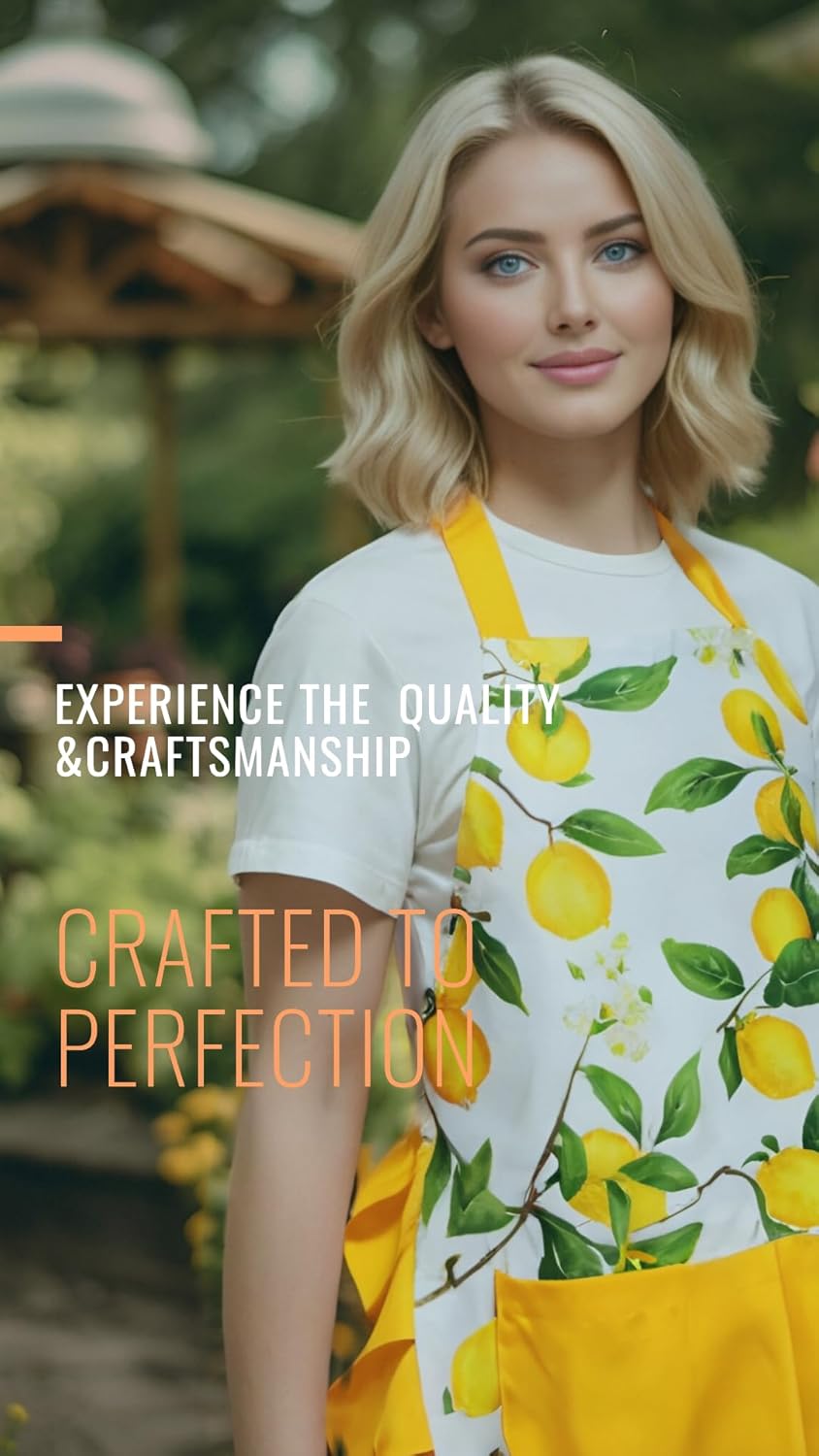 Vintage Floral Apron for Women with Functional Pockets Adjustable Neck