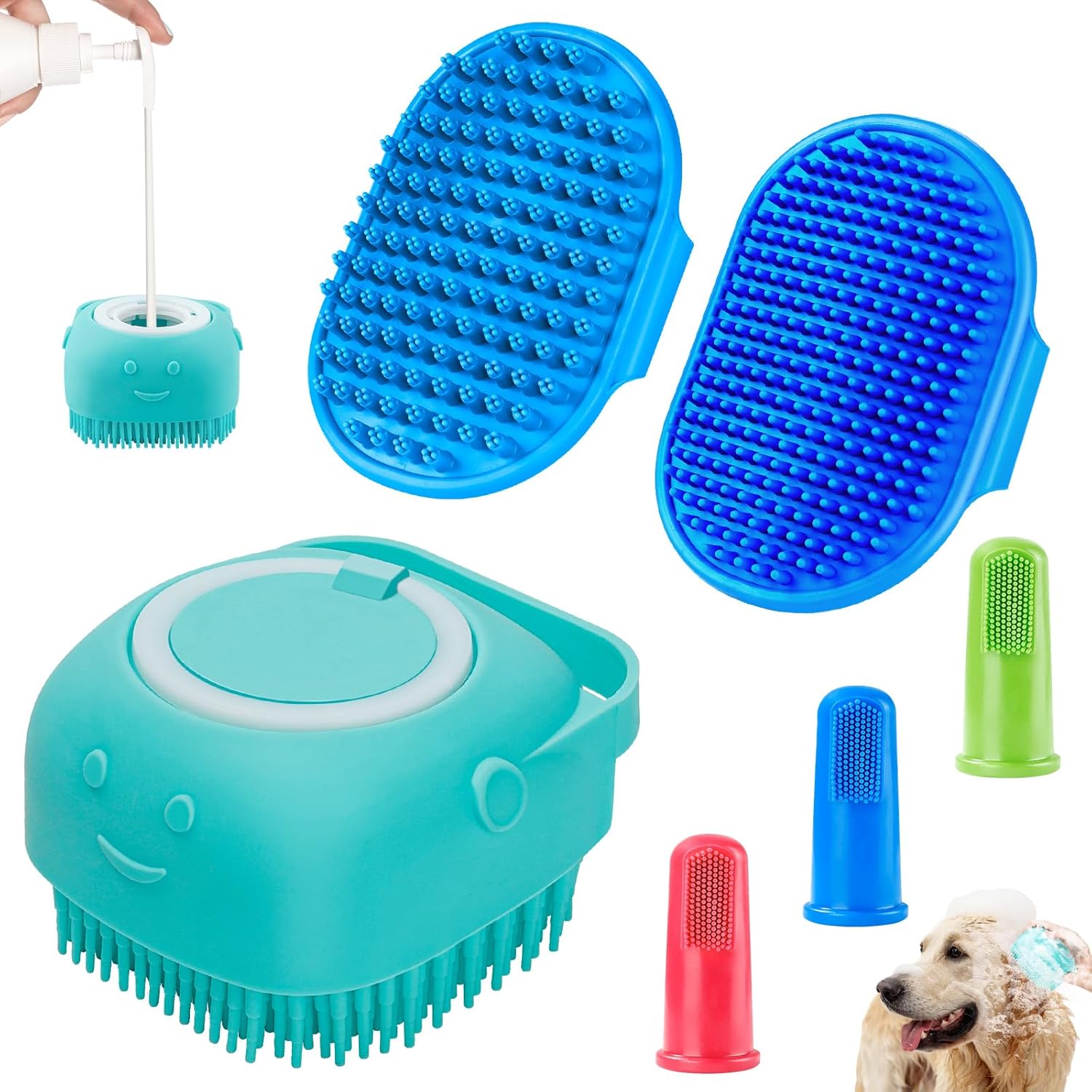 Comotech 6PCS Dog Bath Brush & Dog Toothbrush | Adjustable Handle Sham