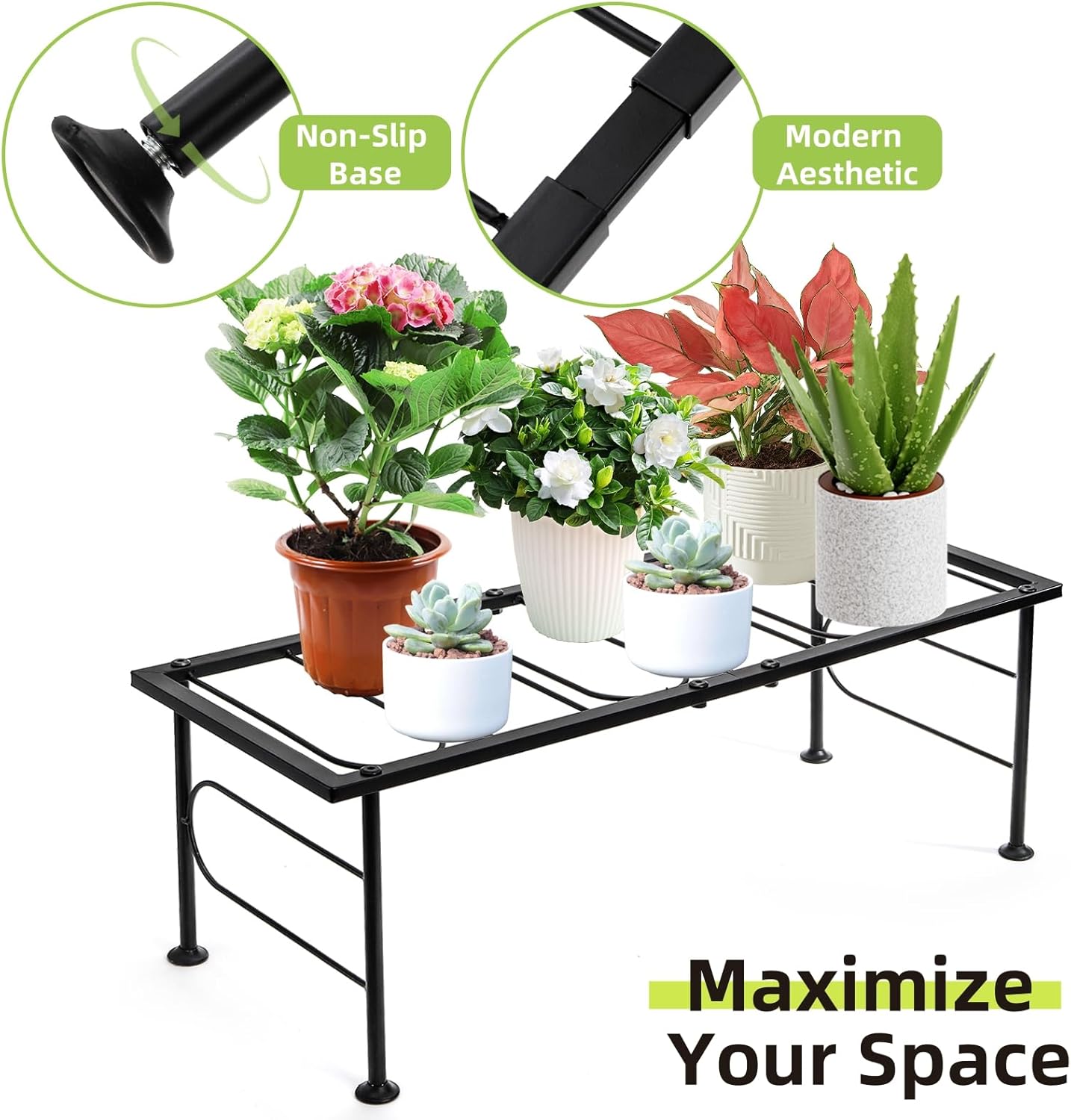 2 Pack Metal Plant Stand Indoor Outdoor, 1 Tier Heavy Duty Flower Pot 