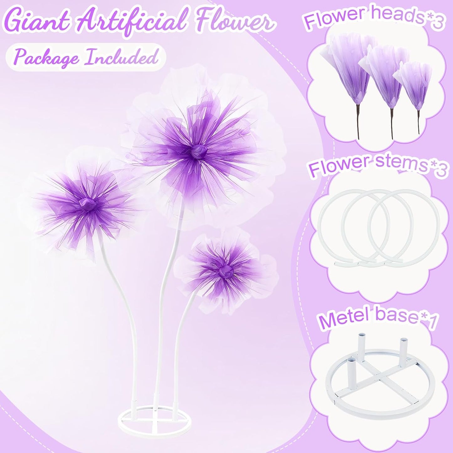 WARMALL 3PCS Giant Flowers for Decoration, 5.9Ft Large Artificial Silk