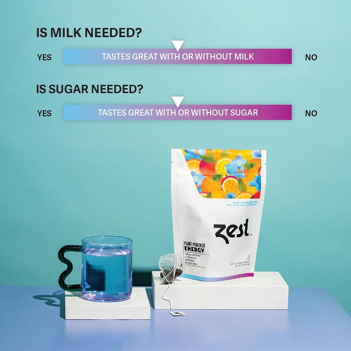 Zest Energy Tea Bags – Blue Lady Passion Fruit Black Tea – High Caffei