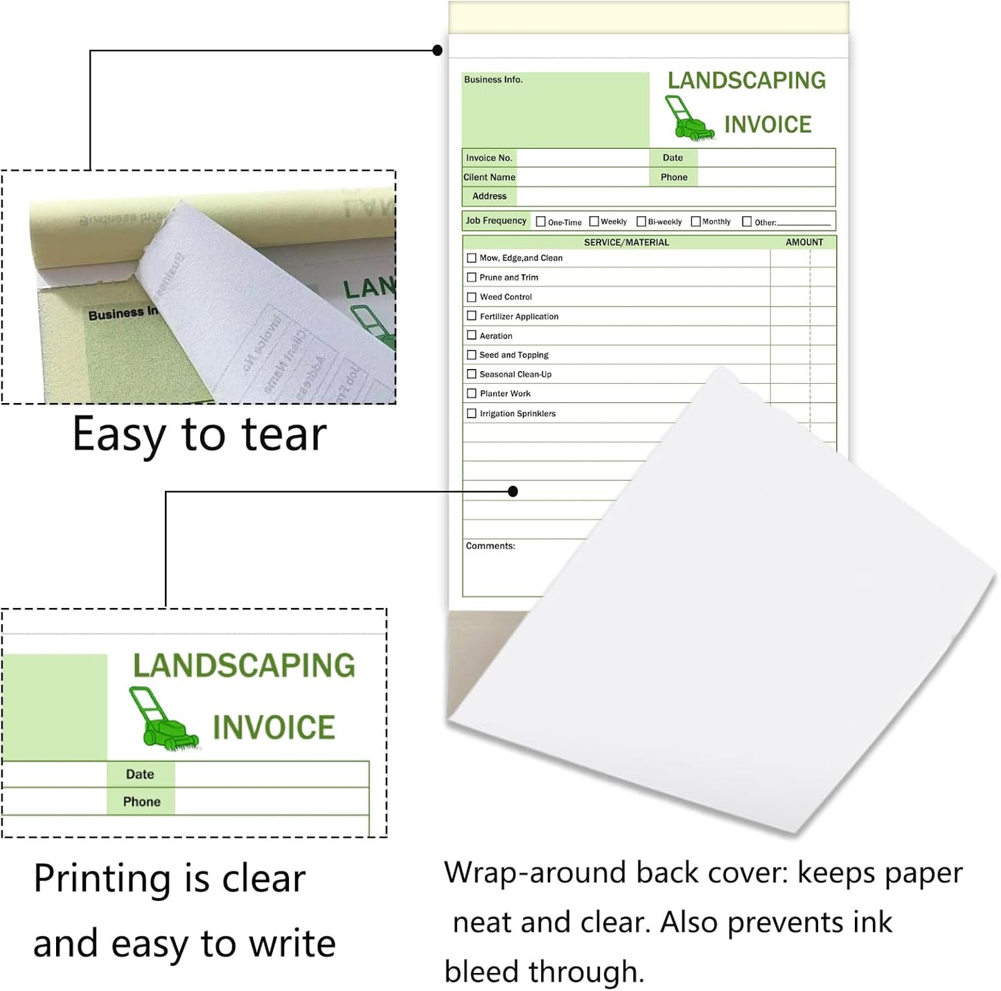 Garden Service Invoice Receipt Book, 2-Part Carbonless Landscaping Inv