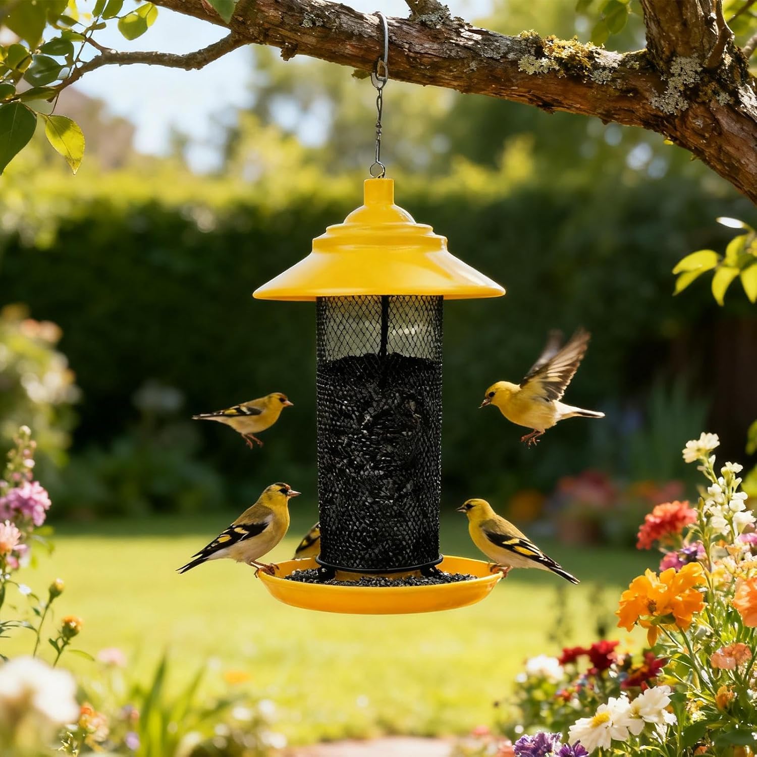 Heavy Duty Finch Feeder, Metal Mesh Feeder, 10 Inch Bird Dispenser wit