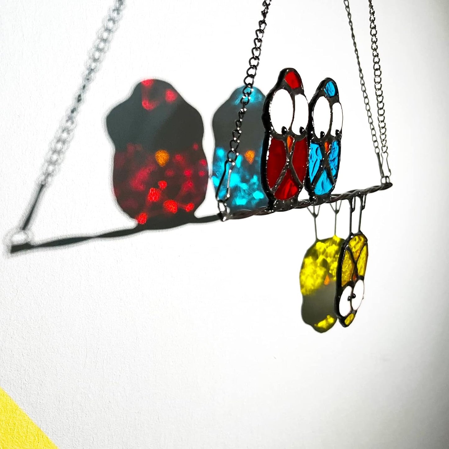 Double-Side High Stained Glass Suncatcher Panel, Multicolor Owls Suncatcher for Windows Doors Room Home Decoration Hummingbird Ornamentand Gifts for Bird Lovers Owl Gifts for Mom,Grandma(red)
