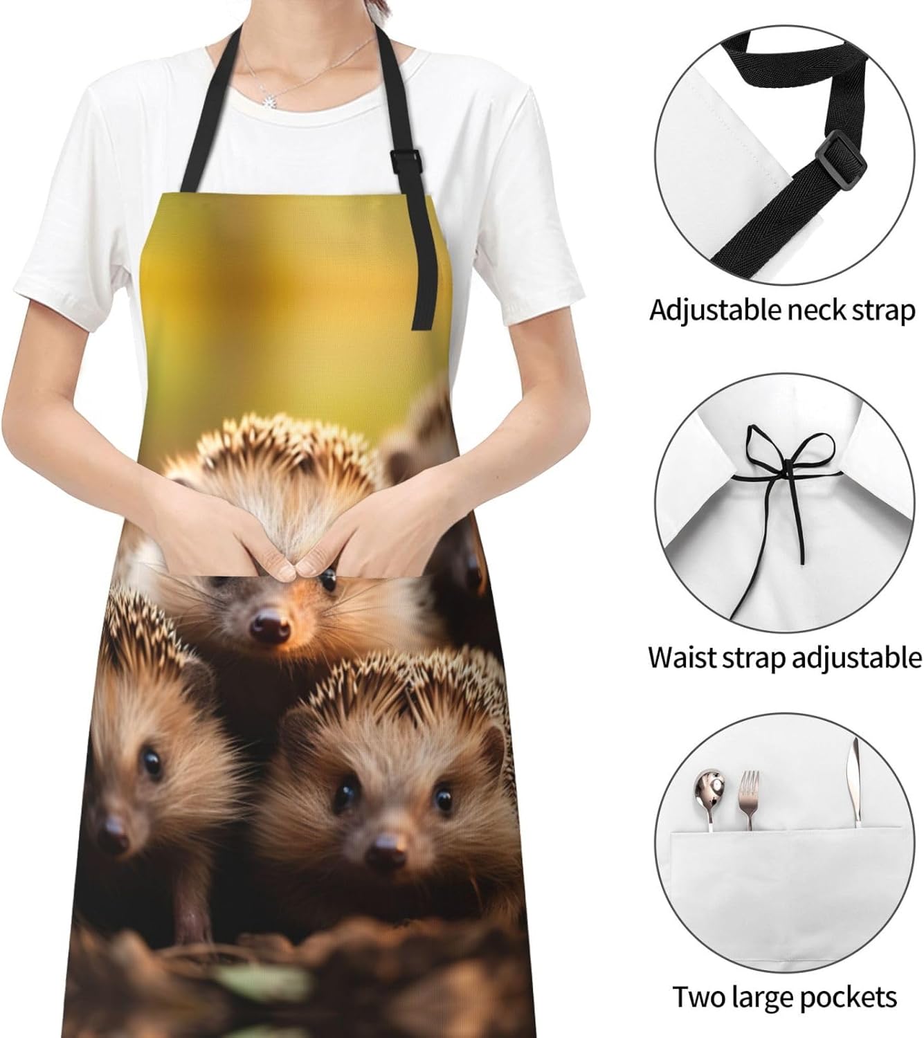 hedgehogs print Waterproof apron with pocket adjustable cooking apron for adult kitchen bibs to bake