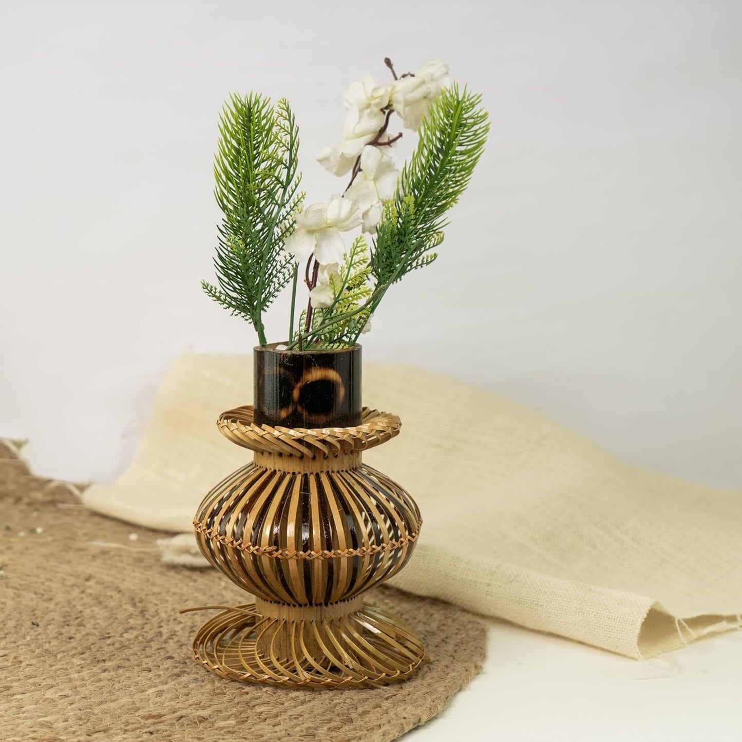 Handmade Bamboo Flower Vase - 100% Natural Rustic Planter Pot for Indoor & Outdoor Plants - Farmhouse & Boho Home Décor - Decorative Wooden Vase for Christmas, Halloween, Thanksgiving