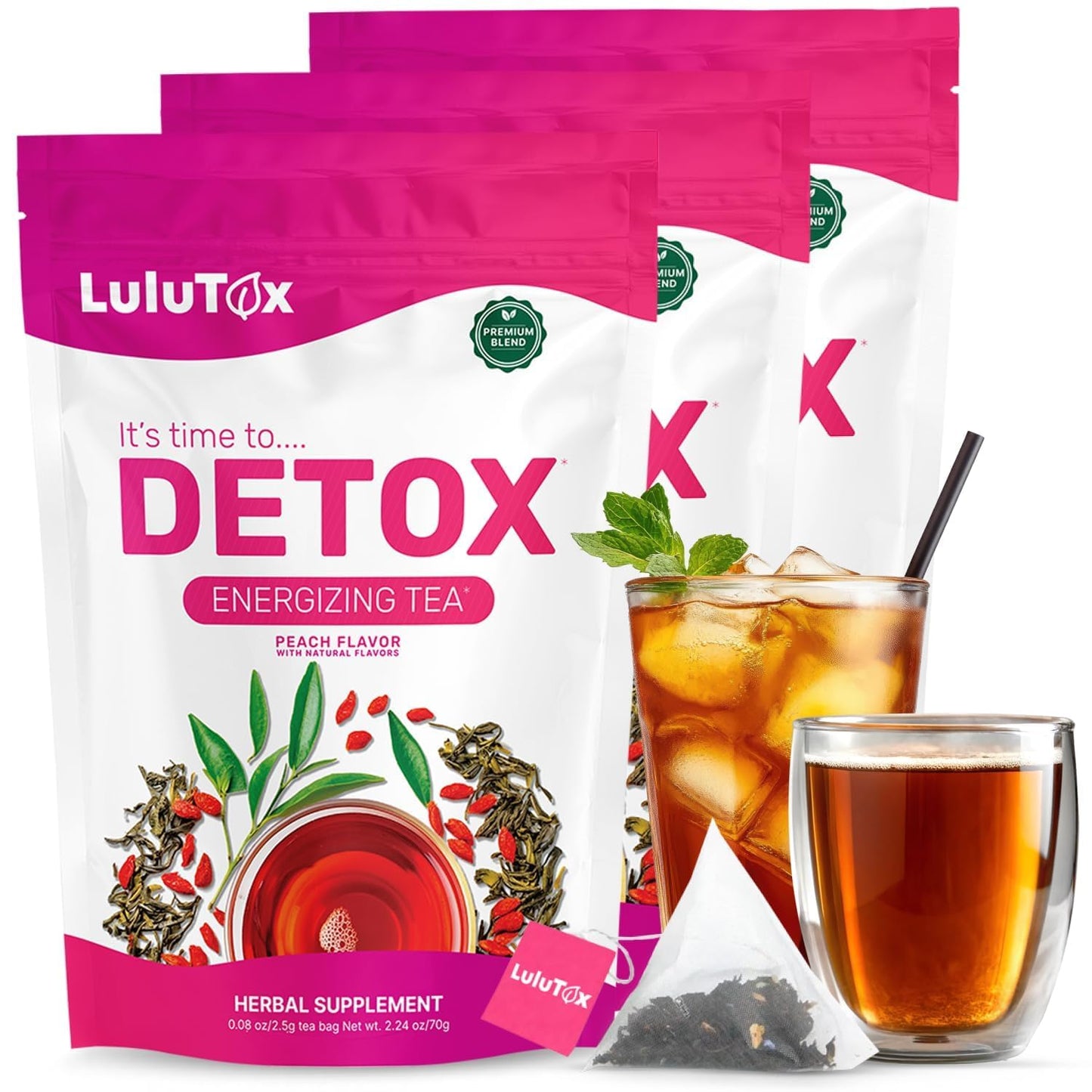 LULUTOX Detox Tea - Herbal Blend with Dandelion, Ginseng, and Ginger -