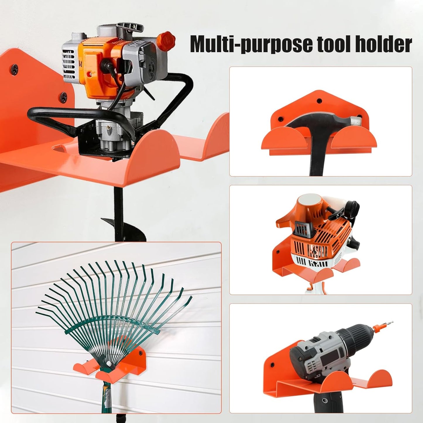 4 Pack Weed Eater Hanger Wall Mounted Bulk Weedeater Garage Trimmer Rack Heavy Duty Garden Tool Hanger Steel Weed Whackers Holder Organizer Hooks for Grass Garden Tools (Orange)