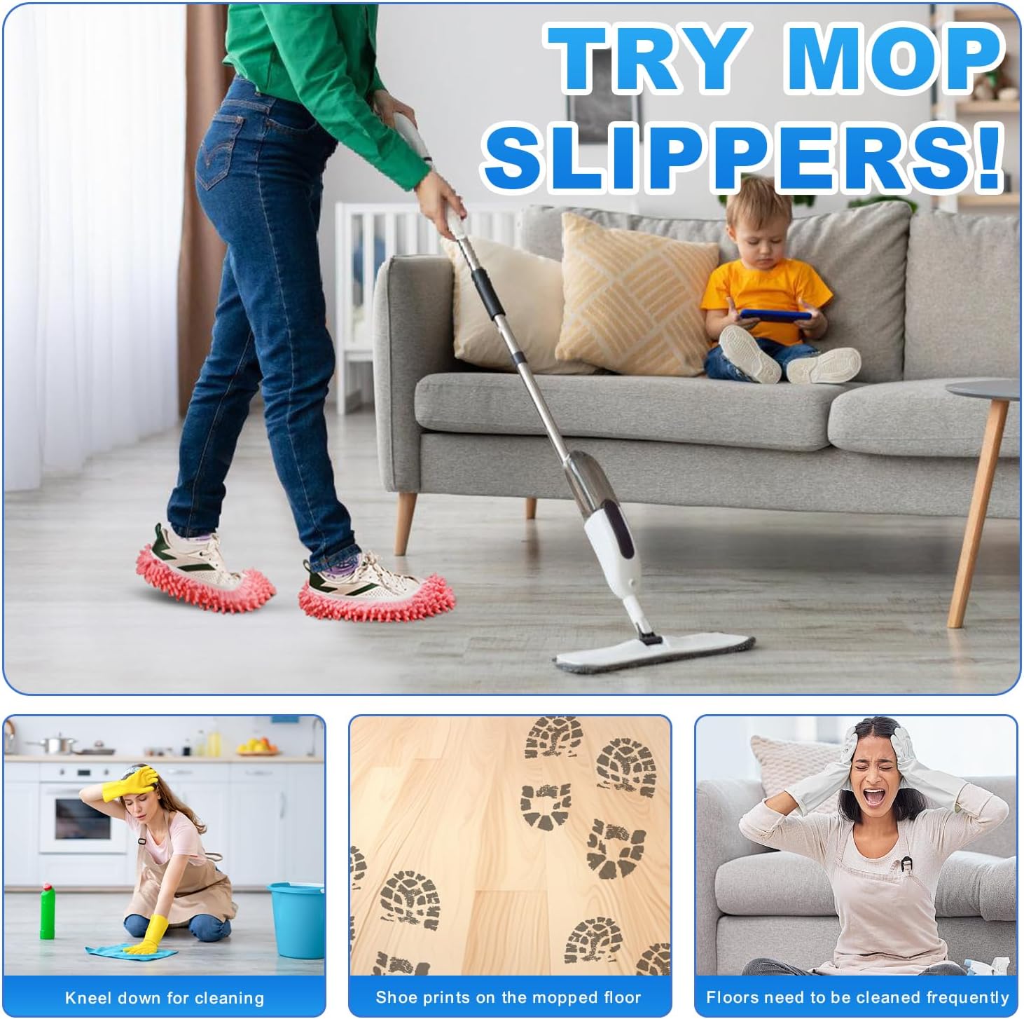 Mop Slippers Shoes 5 Pairs (10 Pieces) - Microfiber Cleaning House Mop
