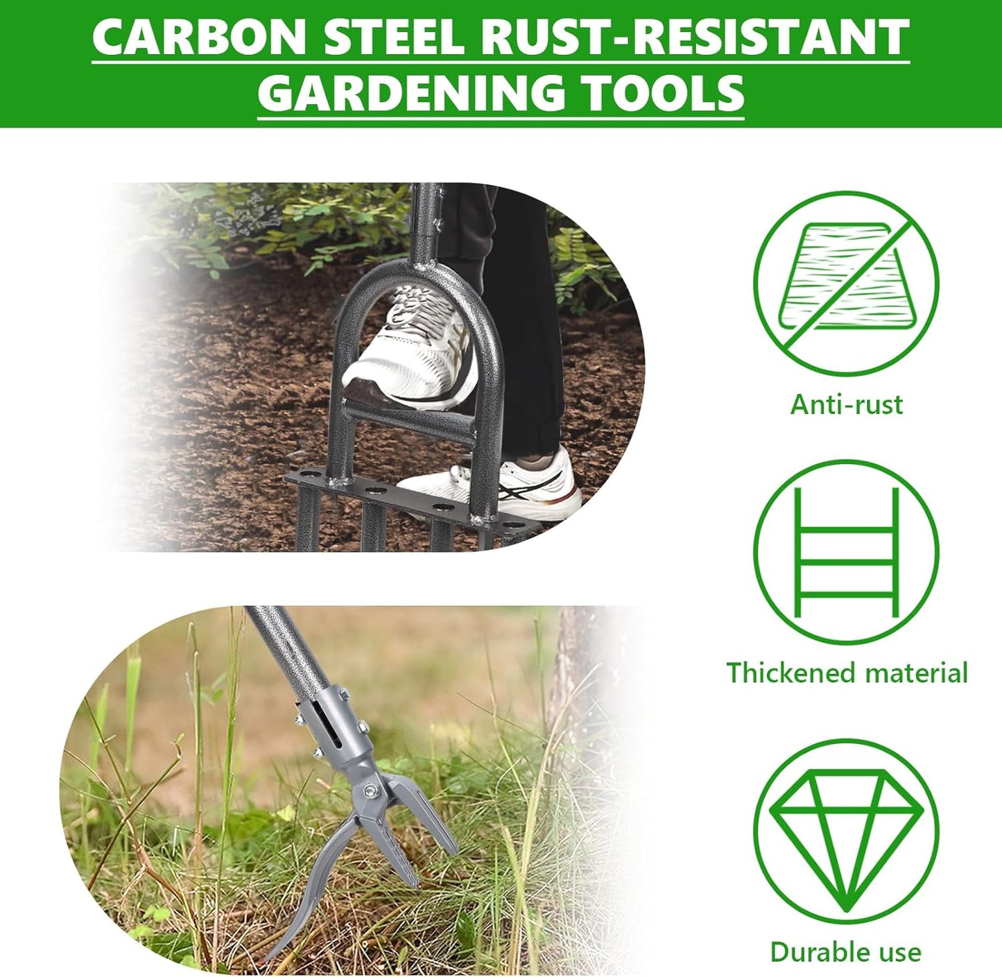 2-in-1 Lawn Aerator Tool - Adjustable Height with 4 Hollow Aeration Ti