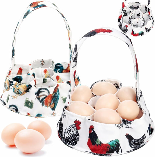 2 Pack Eggs Collecting Bags, Mini Canvas Eggs Gathering Basket with 7 Pouches, Easter Egg Collector for Chicken Hen Duck Goose Housewife Garden Transporting Storage(2 Styles)