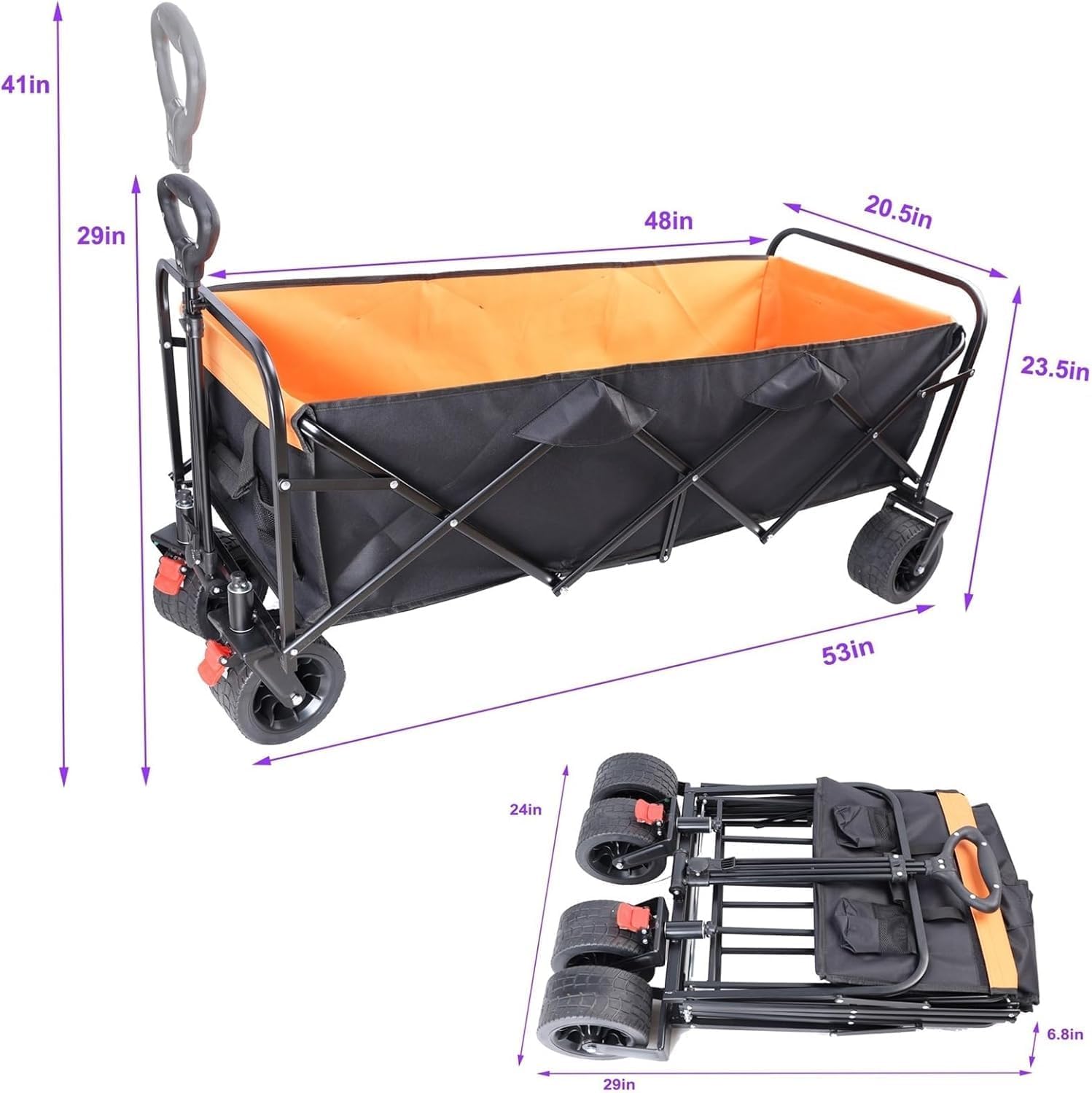 Extra Long Extender Folding Wagon, Beach Wagon for Sand with Big Wheel