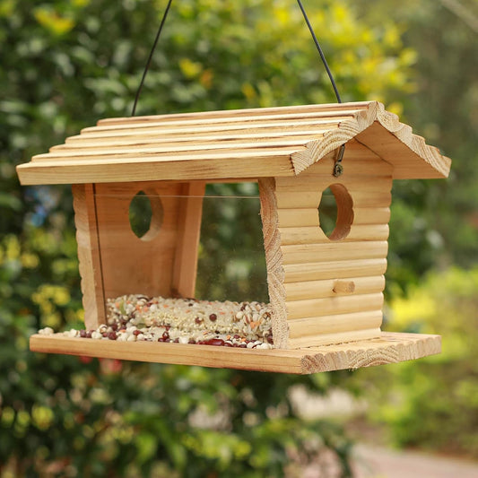 STARSWR Bluebird Feeder Outside,Mealworm Bird Feeder for Outdoors Squirrel Proof Hanging Birdhouse Feeder Wooden Bird House Feeder for Cardinal，Finch