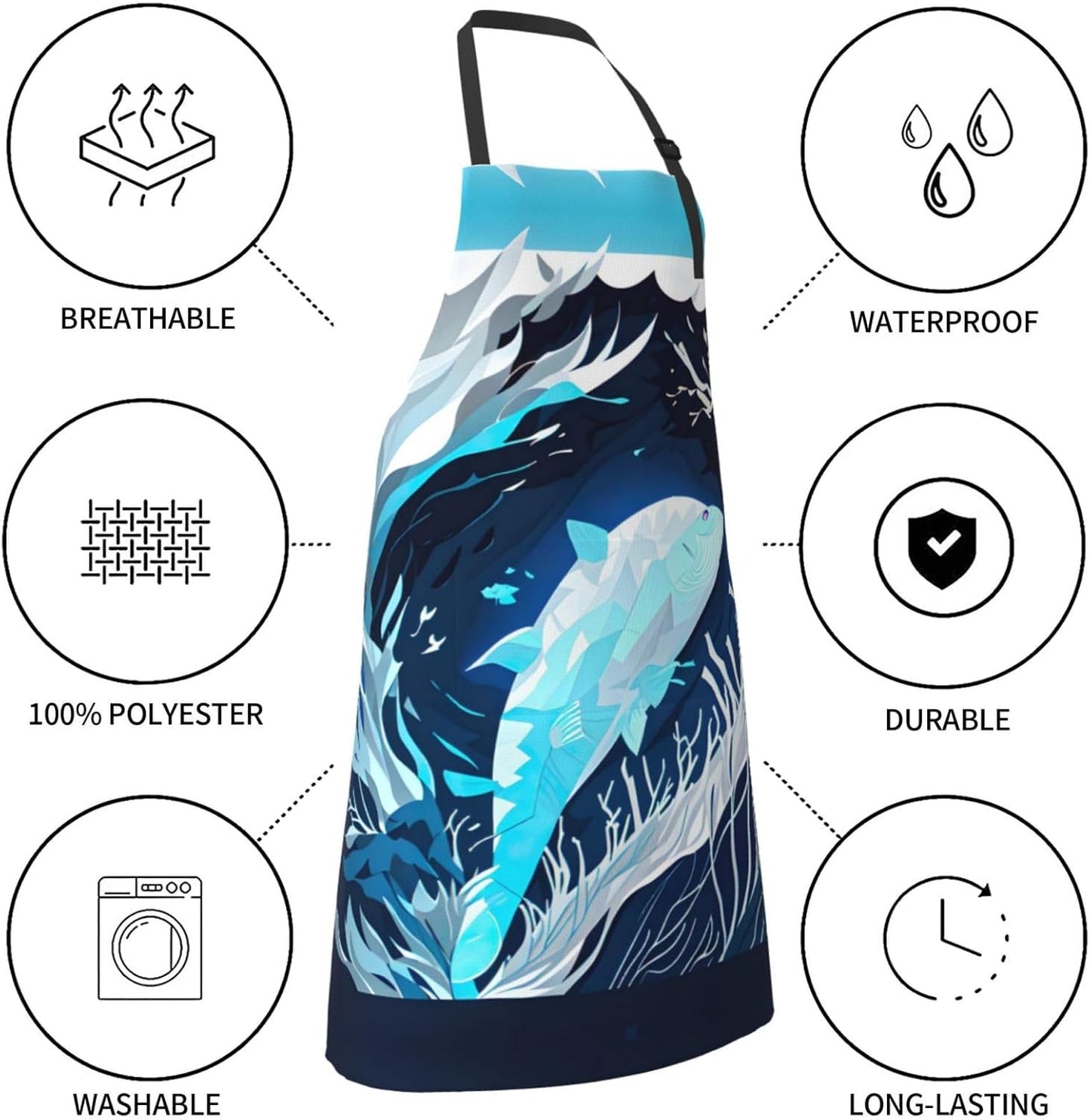 Deep Blue Animal Whale print Waterproof chef's apron with pocket apron for kitchen cooking baking barbecue and gardening