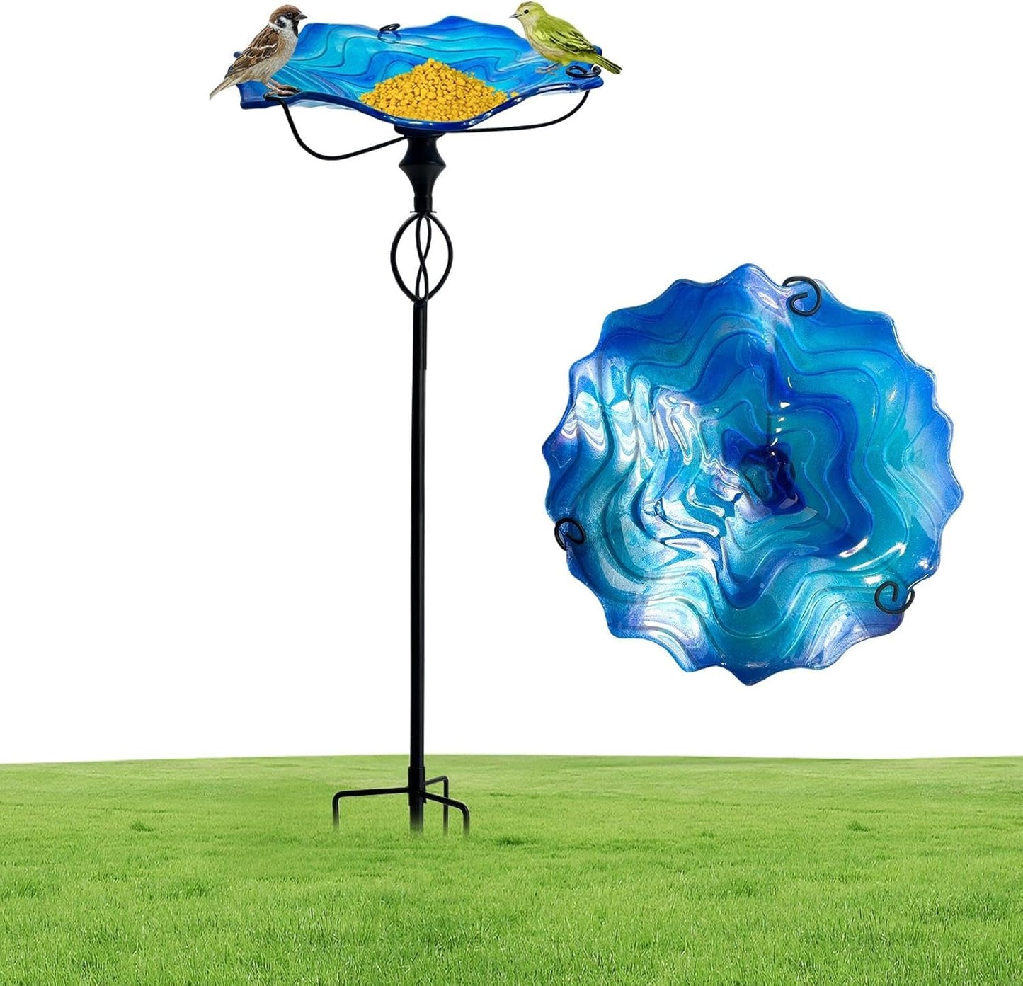 Vintage Bird Bath, Outdoor Feeding Bowl Stand, 32-Inch Garden Accessory Feature, Metal Antique Style Detail, Backyard Feeder Decor Addition, Large Yard Attraction for Home Garden