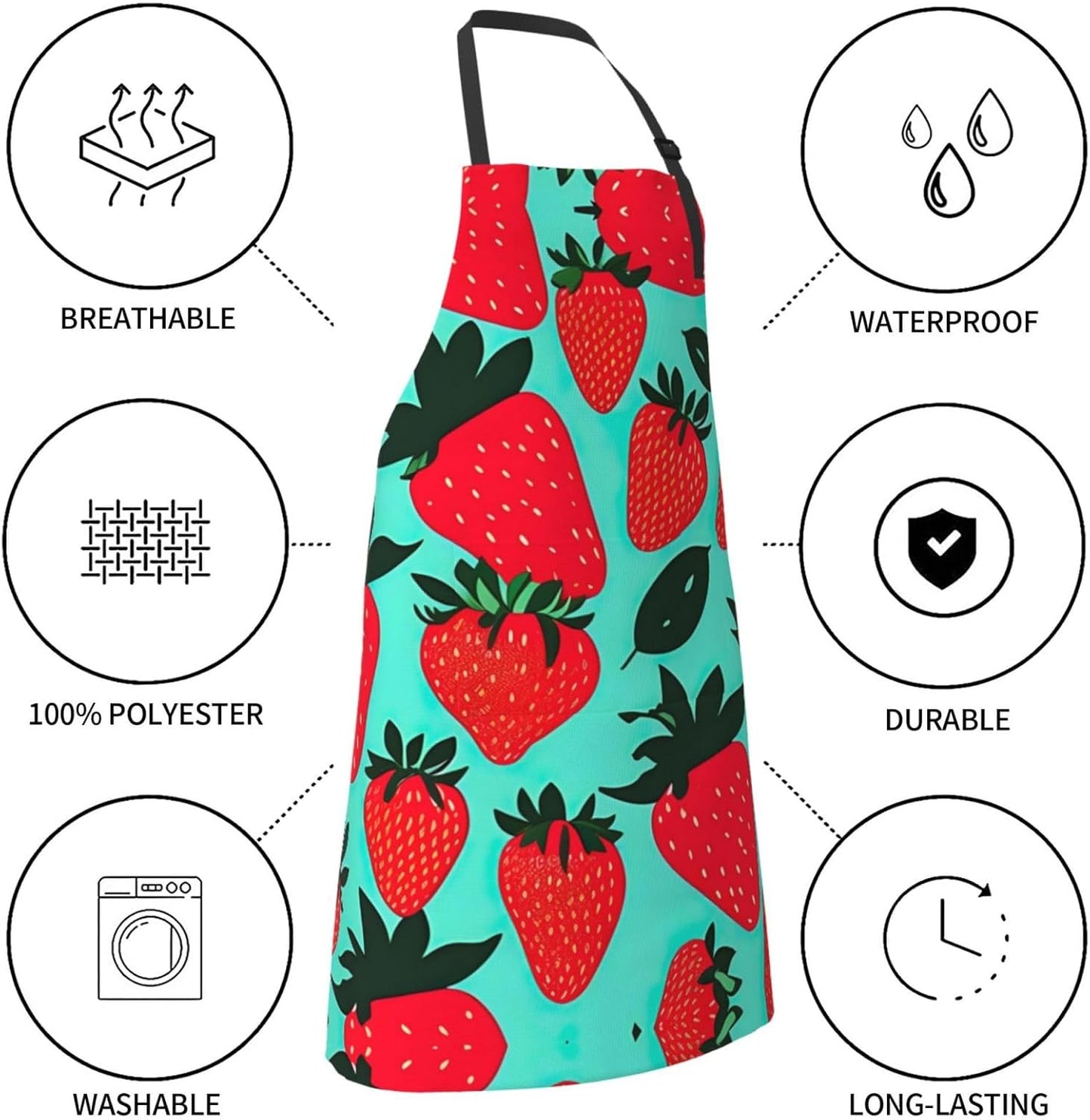 Cute strawberry 1 print Waterproof chef's apron with pocket apron for kitchen cooking baking barbecue and gardening