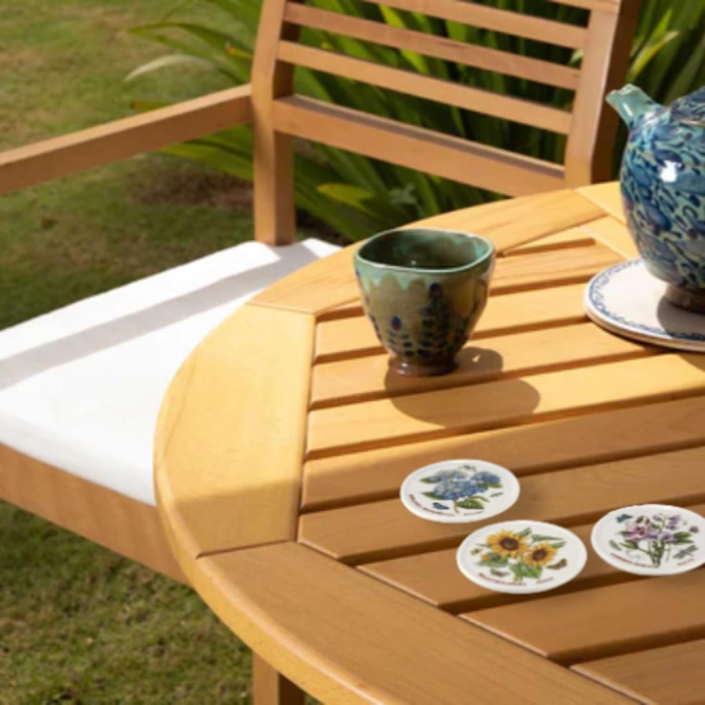 Portmeirion Botanic Garden 3.75" Ceramic Coasters with Holder- Set of 4 | Assorted Floral Motifs | Porcelain | Dishwasher Safe, Microwave Safe, Freezer Safe