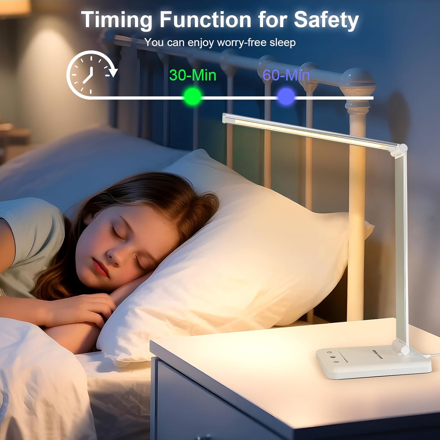 White crown LED Desk Lamp Dimmable Table Lamp Reading Lamp with USB Ch