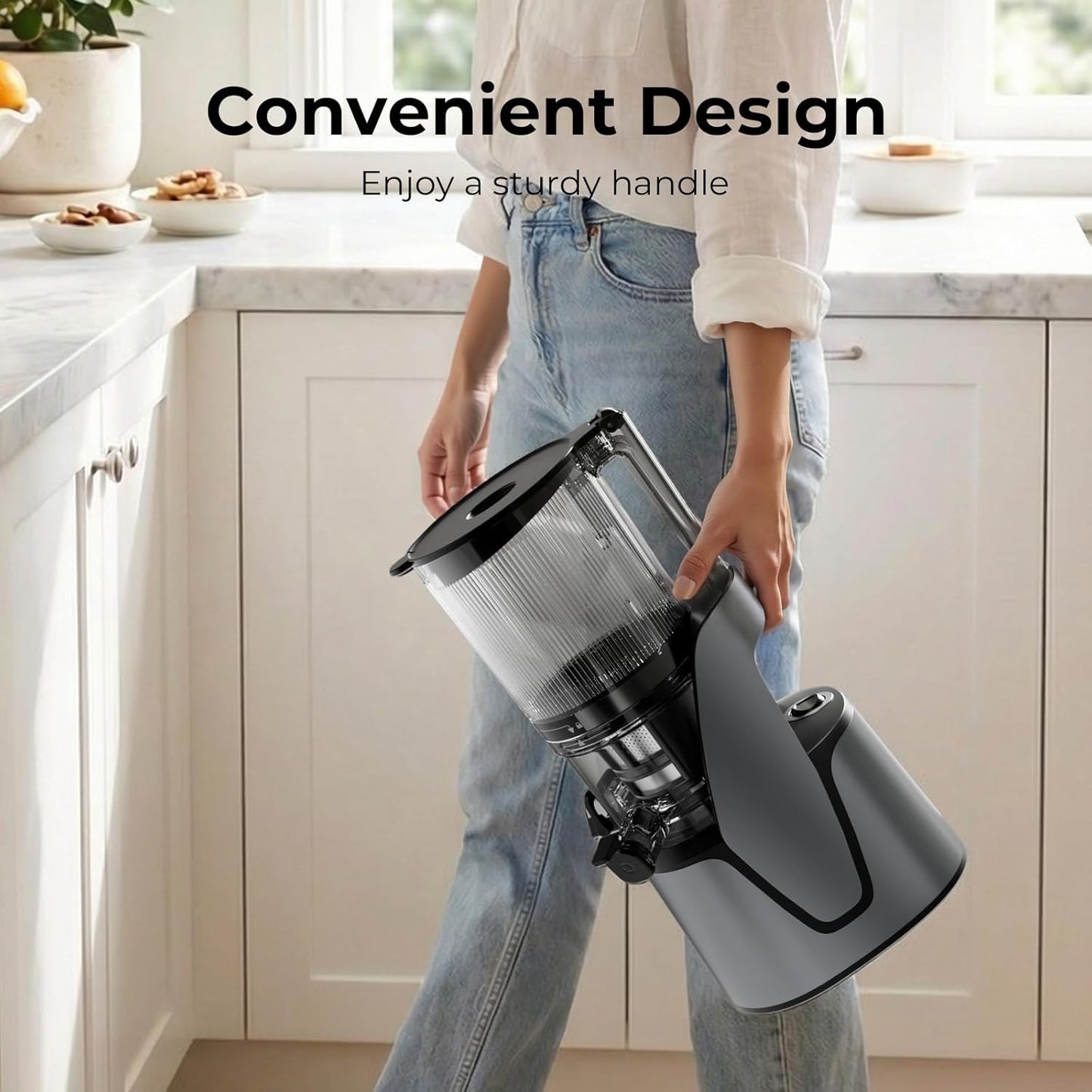 Juicer Machines, 3-in-1 Cold Press Juicer with 6.5" Extra Large Chute, 100oz Large Capacity, AC Motor, Makes Juice, Nut Milk & Sorbet, Premium Gray