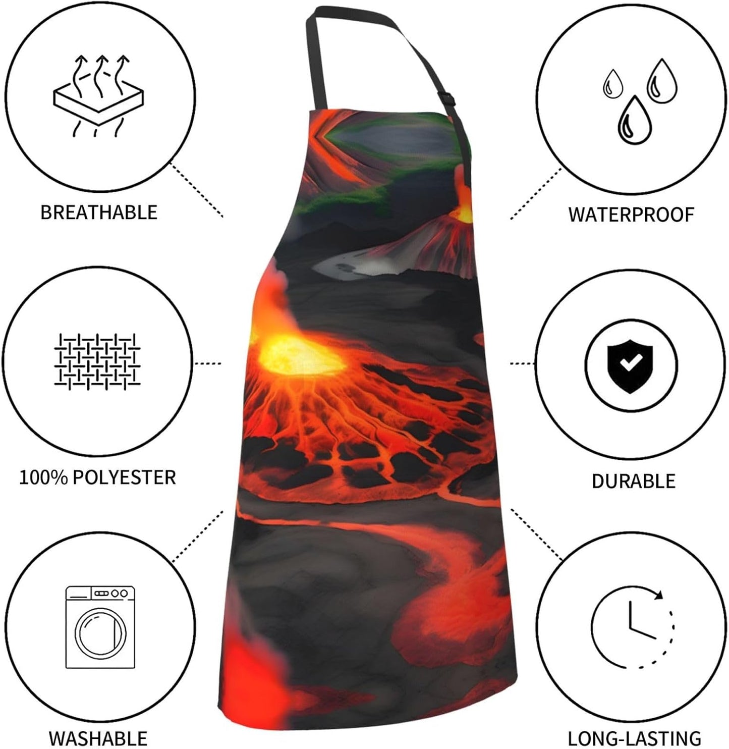 Kilauea Volcanos Print Laundry apron 28x33 In Waterproof Kitchen Apron with Pockets for Cooking Baking