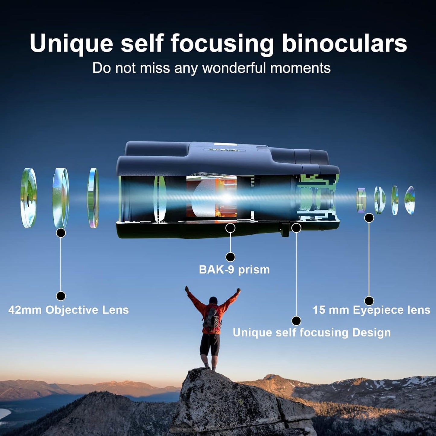 10x42 Focus-Free Binoculars,Professional High Powered HD Large View Focus-Free Binoculars,with BAK-9 Prism FMC Lens for Bird Watching Hunting Trave Watching Sport Events