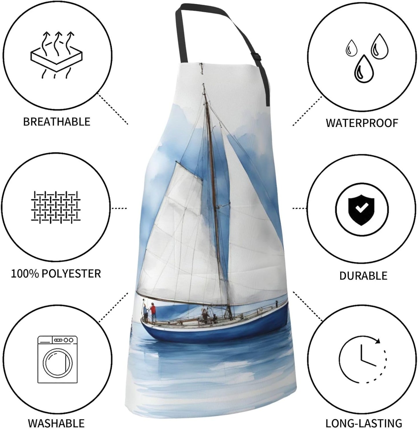 Blue Sailboat 1 print Waterproof chef's apron with pocket apron for ki