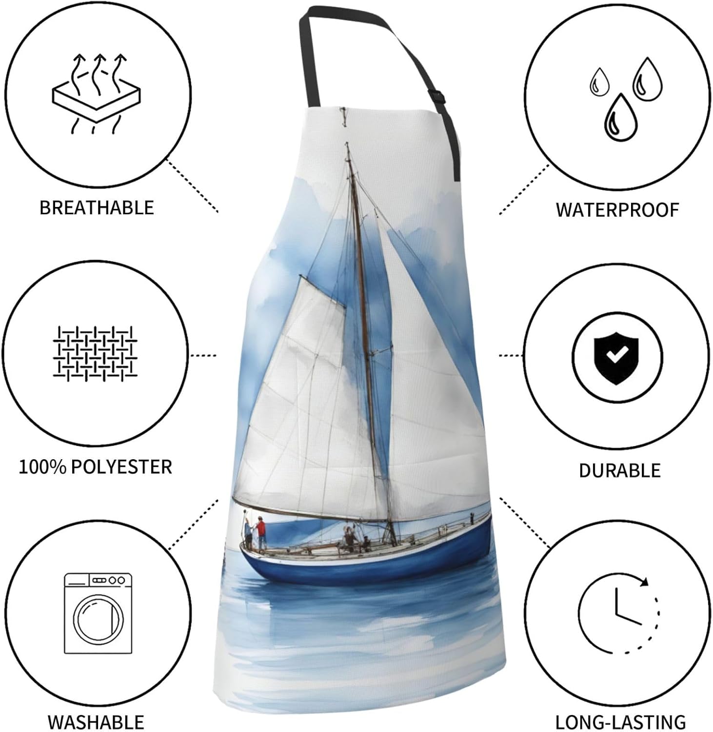Blue Sailboat 1 print Waterproof chef's apron with pocket apron for ki
