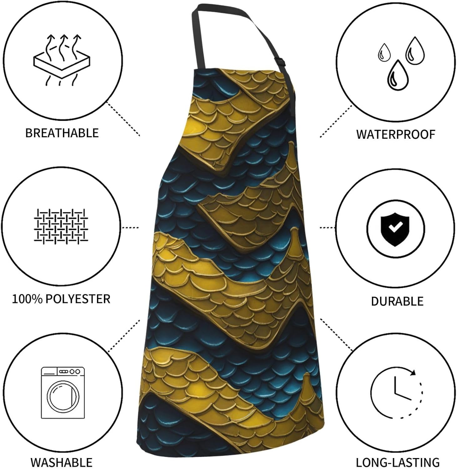 YANYU Dragon Scale Print 28x33 In Kitchen Apron Stylish Chef Apron wit