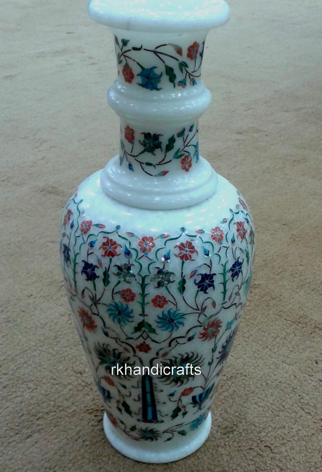 Marble Flower Pot I Marble Decorative Flower Vase I Handmade Plant Stand I Corner Side Decor Plant Pot I Housewarming Gift Plantter I 12 Inches Marble Inlay Urn Vase