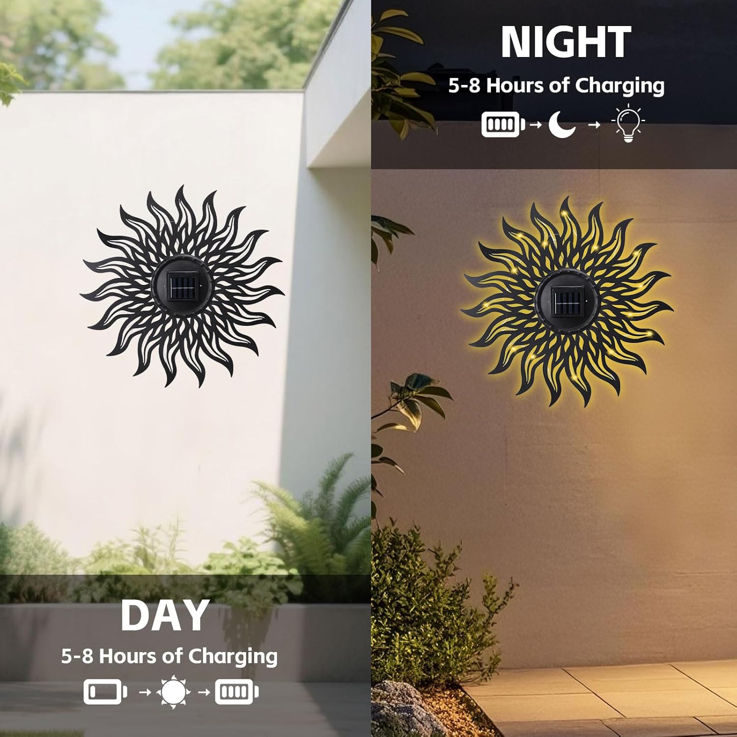 VCUTEKA 20" Sun Metal Wall Art Outdoor Decor Solar Decoration Metal Wa