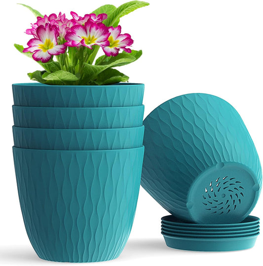 6 inch Plant Pots, 5 Pack Flower Pots with Drainage Holes and Saucers 