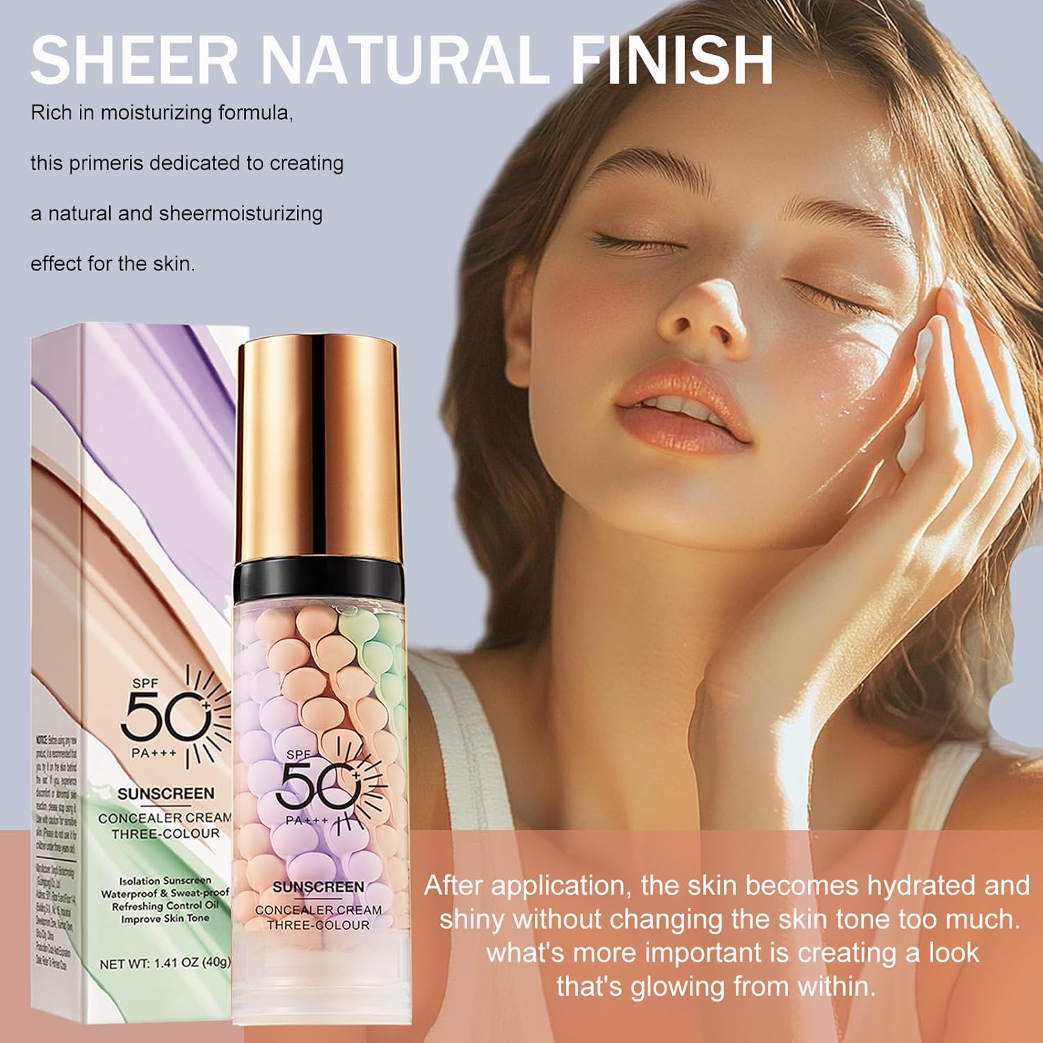 3 In 1Primer for Face Before Makeup,Sunscreen Isolation Cream, SPF 50,