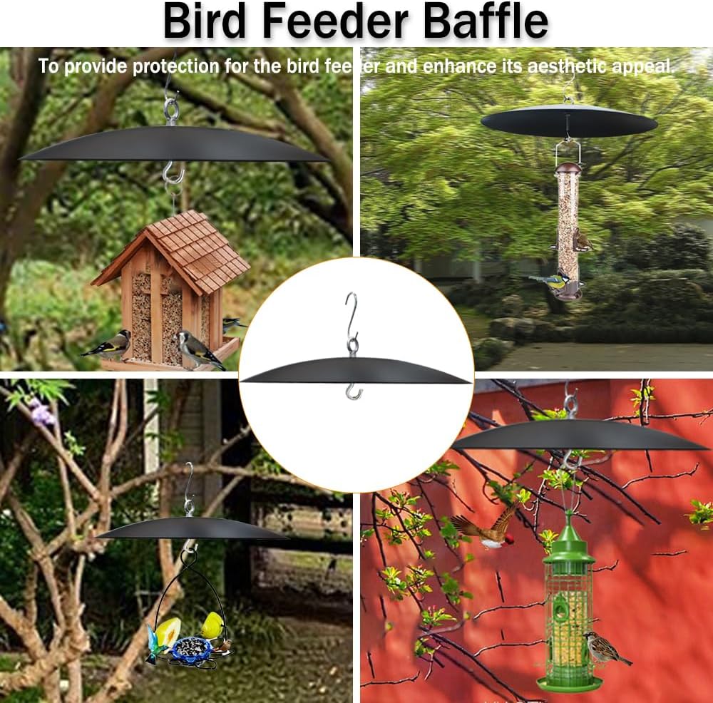 Bird Feeder Baffle, Guard for Bird Houses,13 inch Metal Hanging Baffle Weather Guard Cover for Outside Black
