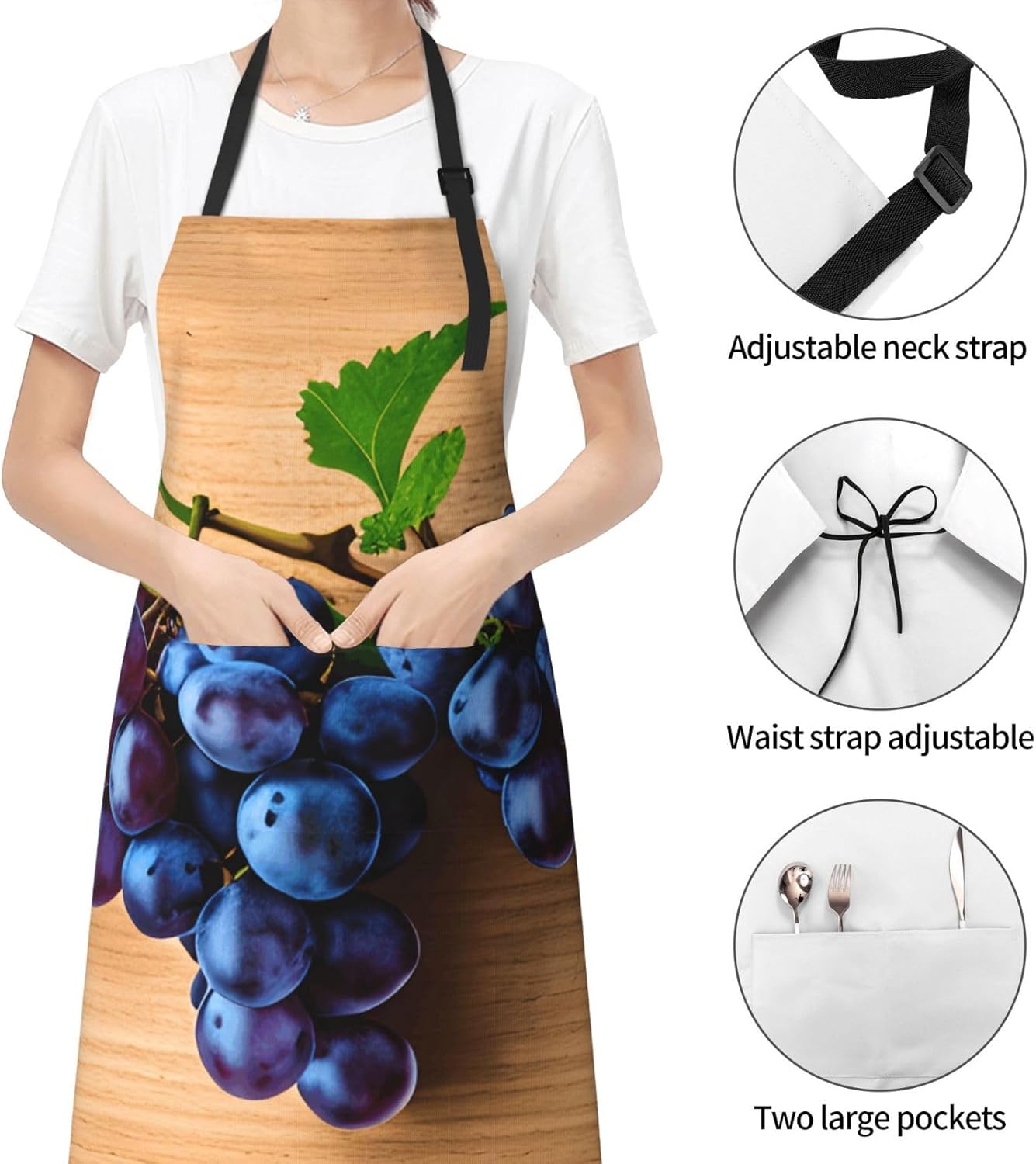 YANYU Grape pattern Print 28x33 In Kitchen Apron Stylish Chef Apron with Pockets for Cooking Baking Painting